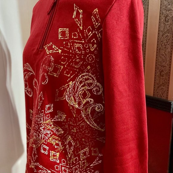 💖Red Sweatshirt with Gold Design /C12 - Picture 3 of 4